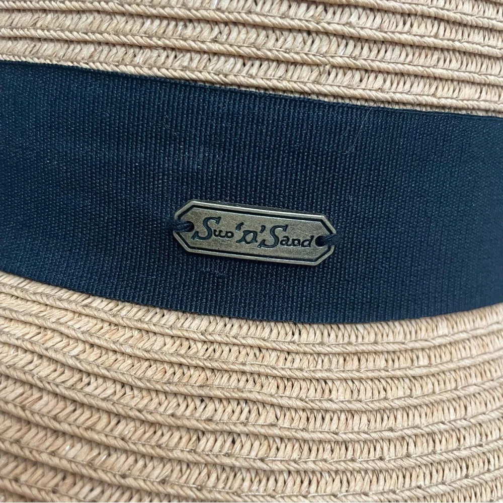 Sun N’ Sand Headwear Hat Bucket Braided Adjustable Tan Black UPF 50 Beach Travel